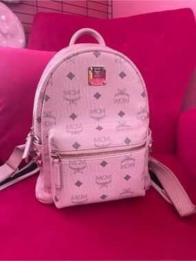 MCM Stark Baby Pink Mini Studded Backpack/Studded Visetos